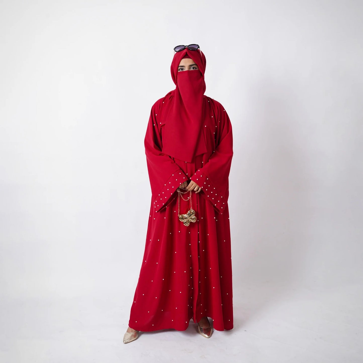 Crimson Red Abaya With Pearl embellishment [ جُمان ]