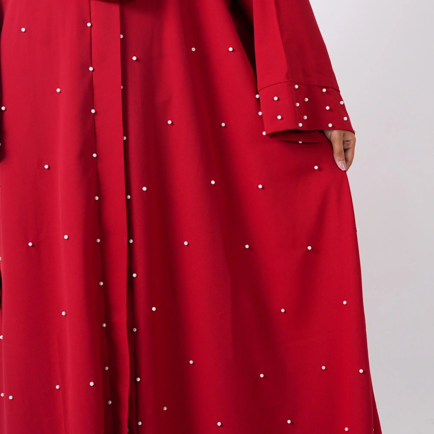 Crimson Red Abaya With Pearl embellishment [ جُمان ]