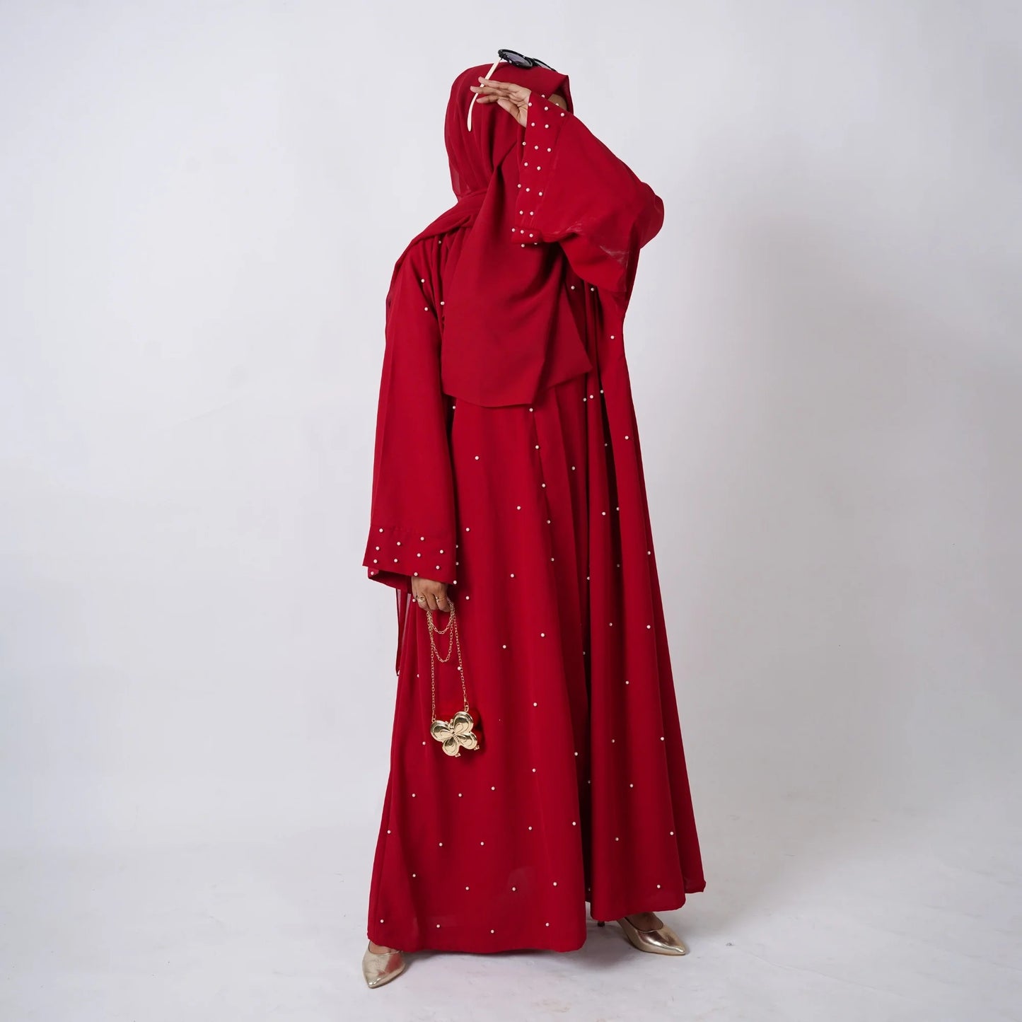 Crimson Red Abaya With Pearl embellishment [ جُمان ]