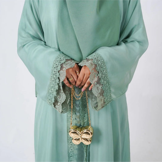Mint-green laced abaya [ هُدُو ]