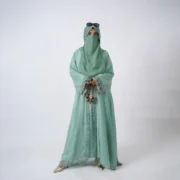 Hudu Sea Green Chiffon Abaya with Lace Detailing