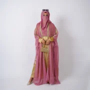 Shafaq Pink Shimmer Farasha-Style Gown with Golden Silk Inner