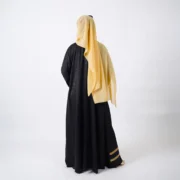 Layali Black Self-Printed Kimono Abaya with Golden Stripes - Image 3