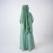 Hudu Sea Green Chiffon Abaya with Lace Detailing - Image 3