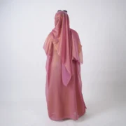 Shafaq Pink Shimmer Farasha-Style Gown with Golden Silk Inner - Image 3