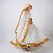 Golden Noor Off-White & Gold Bindi Fabric Flared Frock Set with 2.5-Yard Dupatta - Image 3