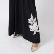 Sahar-un-Najm Black Self-Printed Kaftan with Silver Motifs - Image 3