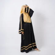 Layali Black Self-Printed Kimono Abaya with Golden Stripes - Image 5