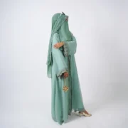 Hudu Sea Green Chiffon Abaya with Lace Detailing - Image 5