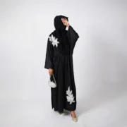 Sahar-un-Najm Black Self-Printed Kaftan with Silver Motifs - Image 5